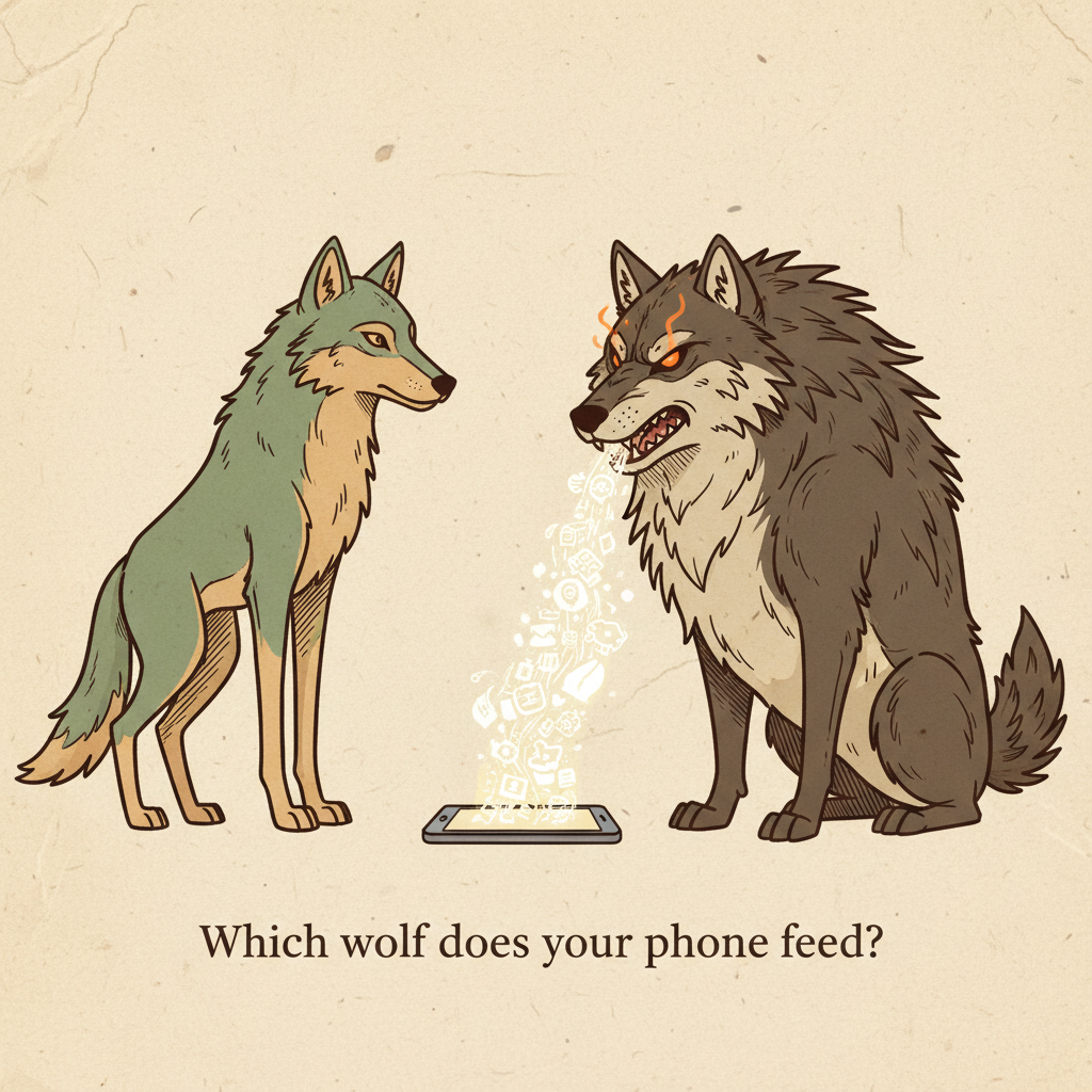 Two wolves — the one you feed is the one that wins